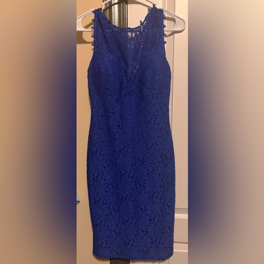 Lace Royal Blue Backless Cocktail Dress